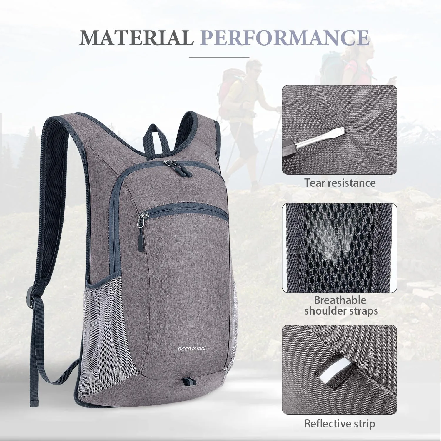 15L Hiking Backpack Small Travel Backpack Lightweight Packable Backpacks Casual Daypack for Women and Men, Light Grey