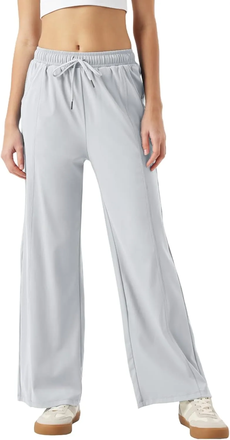 26"/28"/30" Inseam Womens Summer Pants Cool Thin Petite Sweatpants Wide Leg Elastic Waist Loose Lightweight with Pocket UPF50