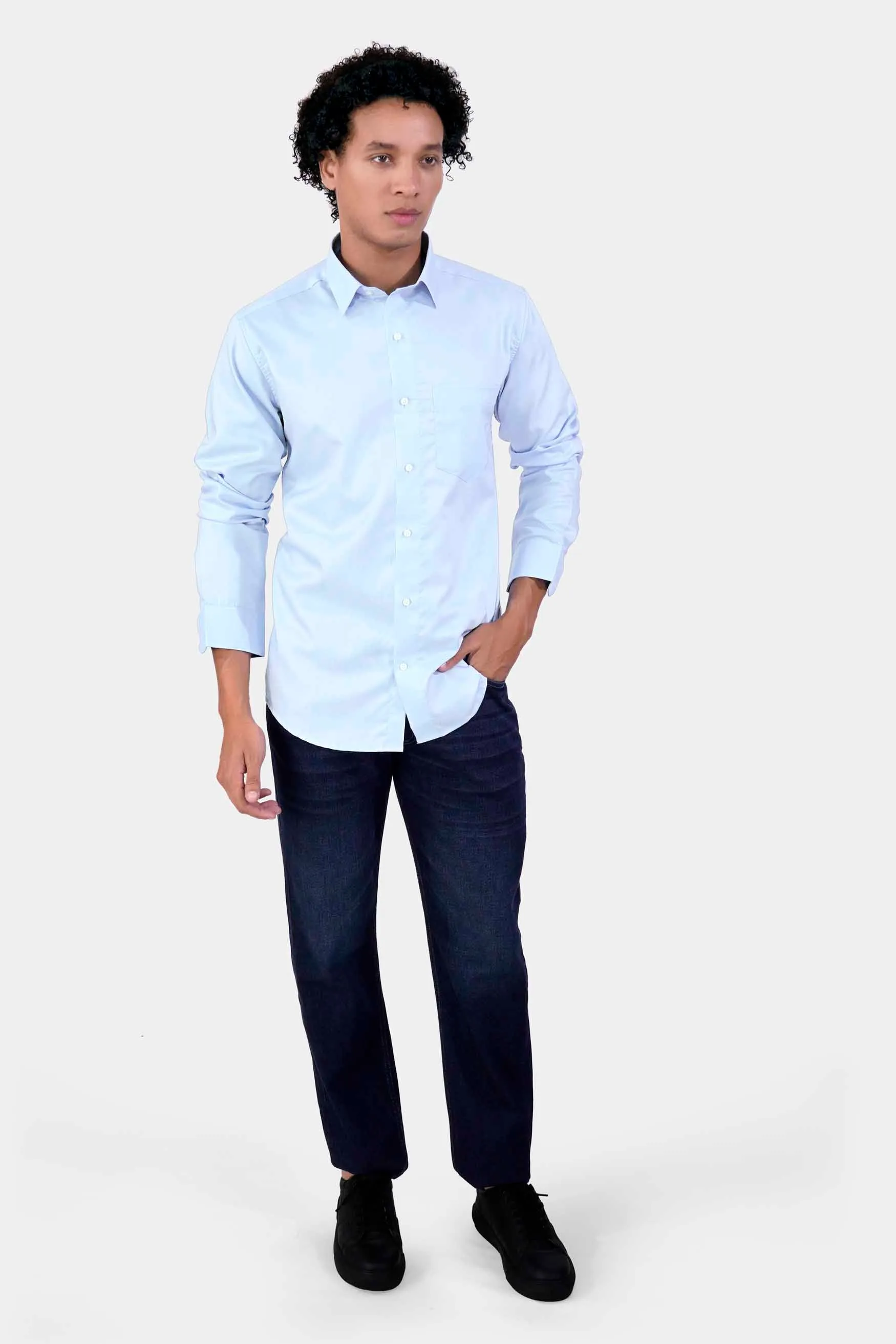 Aqua Blue Twill Premium Cotton Shirt