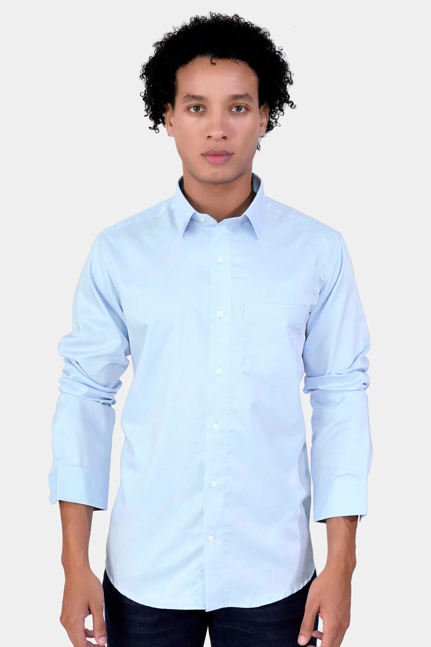 Aqua Blue Twill Premium Cotton Shirt