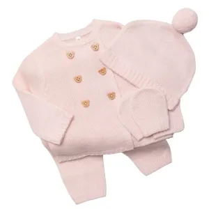 Baby Clothing Knitted Gift Set Pink with Teddy Bear Buttons