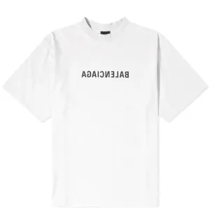 Balenciaga Mirror Logo T-Shirt in Ecru & Black