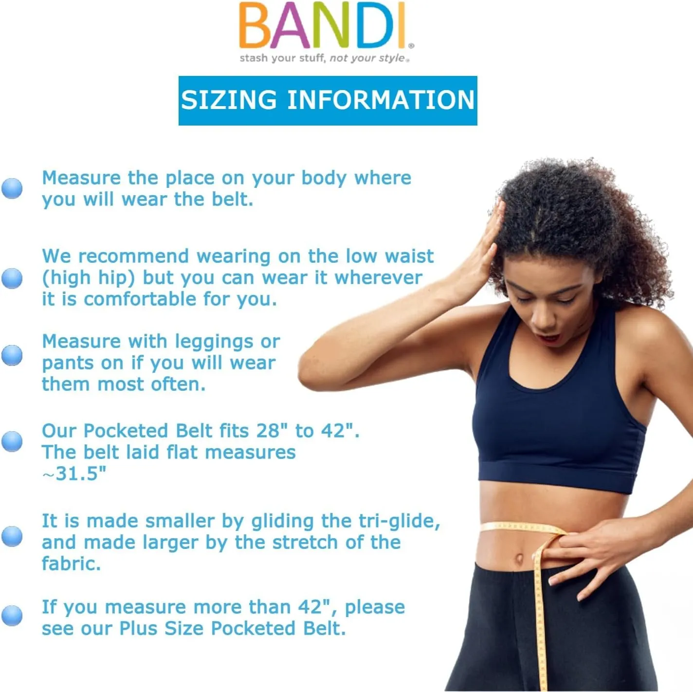 BANDI Running Belt for Women  Waist Fanny Pack Hands Free Way to Carry Phone, Passport, Keys, ID, Money & Everyday Essentials Made in the USA