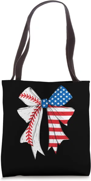 Baseball 4th Of July Coquette Bow Women Girls Baseball Mom Tote Bag
