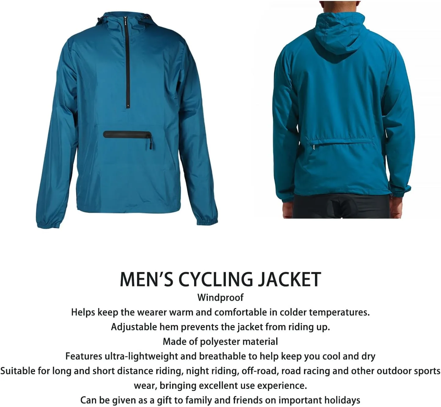 Biking Windbreaker, Men's Cycling Jacket Polyester Breathable Light WaterRepellent for Mountaineering Outdoor
