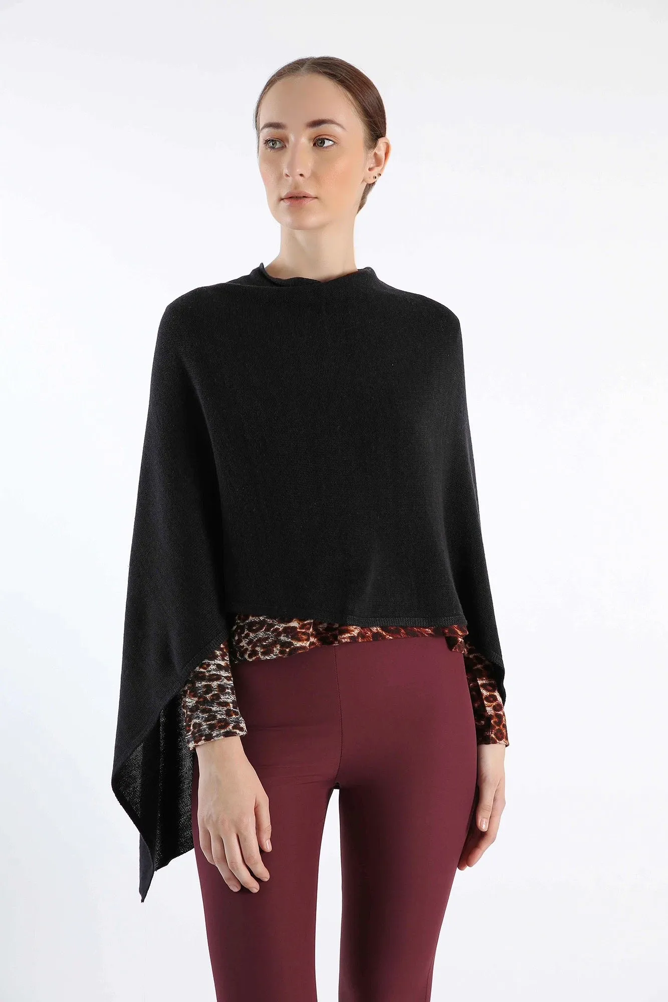 Black Hand-Knitted Cashmere Ponchos