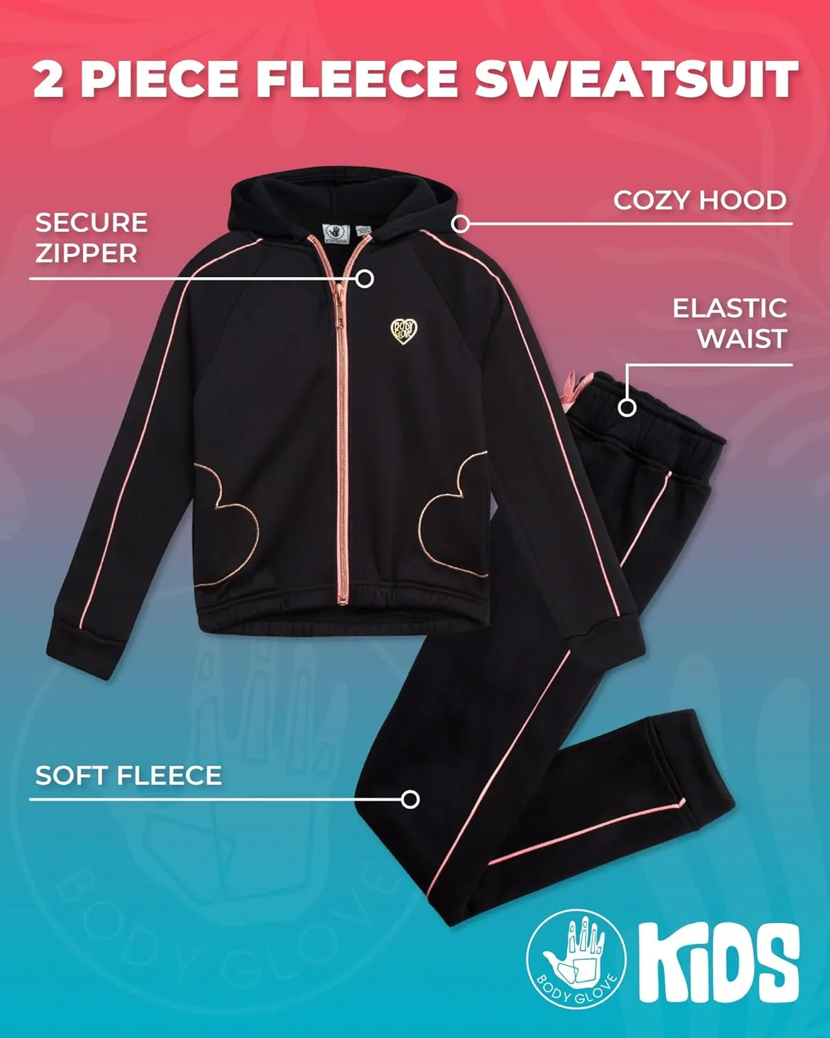 Body Glove Girls' Jogger Set - 2 Piece Fleece Sweatshirt and Sweatpants Sweatsuit (7-12)