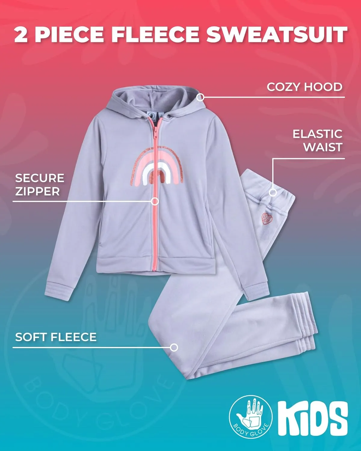 Body Glove Girls' Jogger Set - 2 Piece Fleece Sweatshirt and Sweatpants Sweatsuit (7-12)