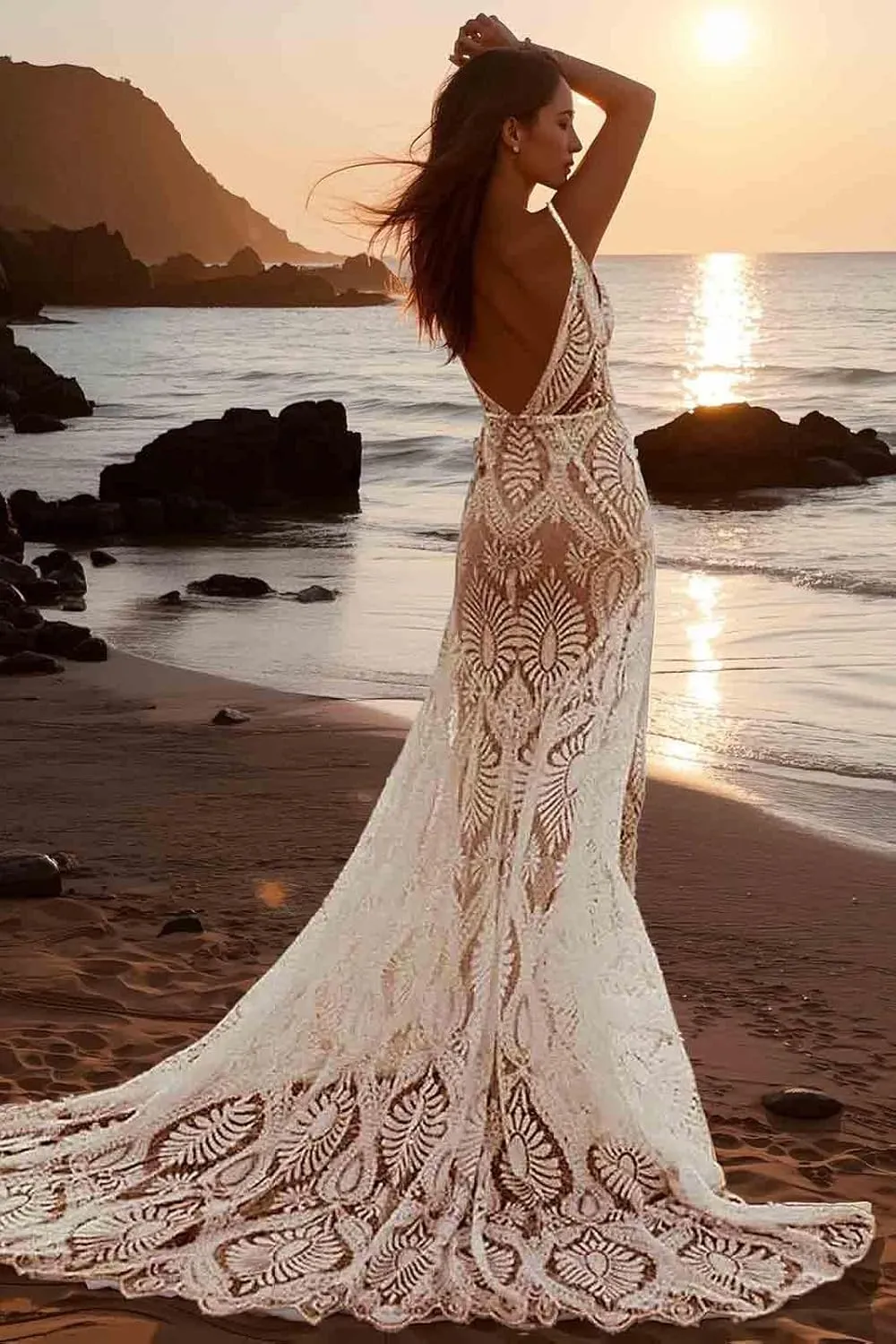 Camisole V Neck Boho Beach Wedding Dresses Lace Mermaid Sweep/Brush Train Open Back Bridal Gowns for Bride 2025