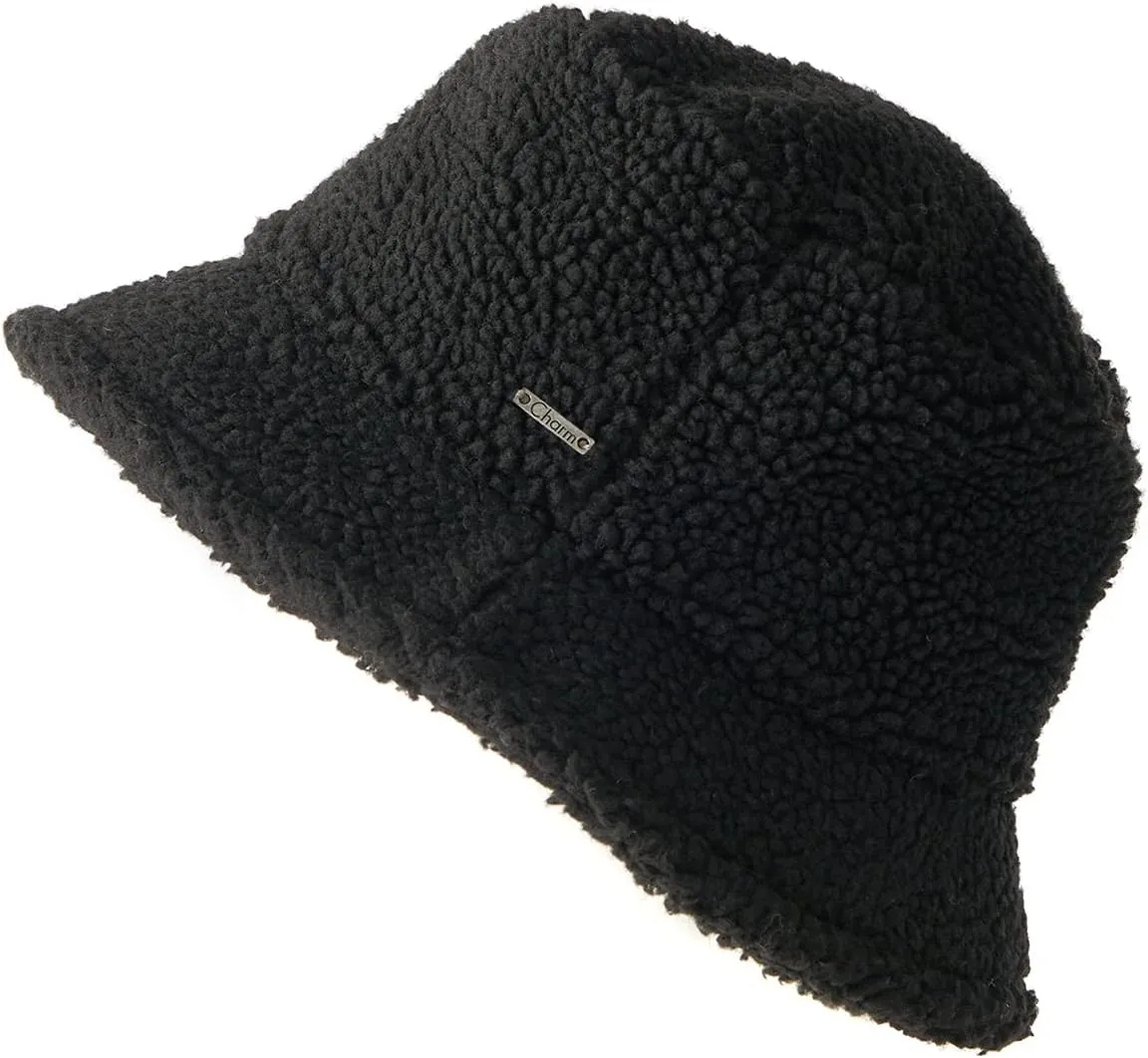 CHARM Furry Winter Bucket Hat - Organic Cotton Mens Chemo Cap Faux Sherpa Teddy
