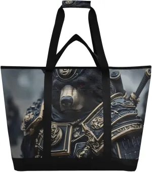 Cool Bear Samurai Large Insulated Reusable Tote Bag for Grocery Shopping for Women Men, Cooler Bag with Zippered Top & Handles for Travel Beach Picnic