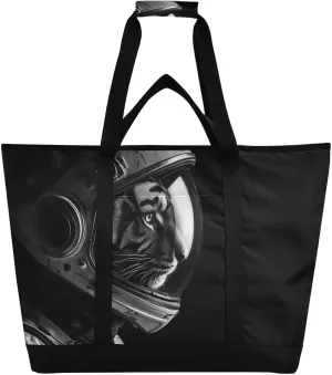 Cool Big Cat Astronaut Large Insulated Tote Bag for Grocery Shopping Reusable Tote Bags for Women Men, Cooler Bag with Zippered Top & Handles for Beach Picnic Travel