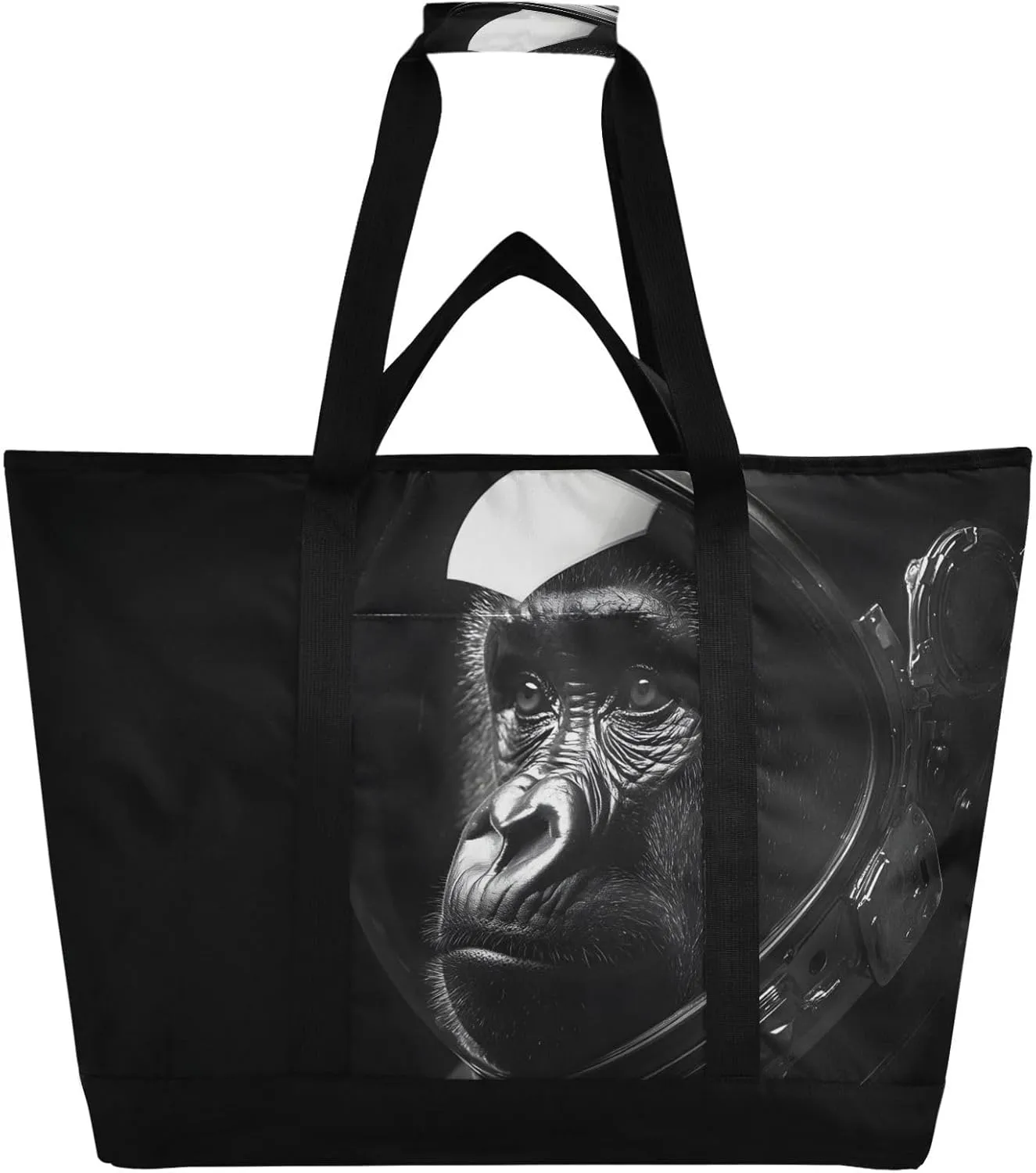 Cool Gorilla Astronaut Black Large Insulated Tote Bag for Grocery Shopping Reusable Tote Bags for Women Men, Cooler Bag with Zippered Top & Handles for Beach Picnic Travel