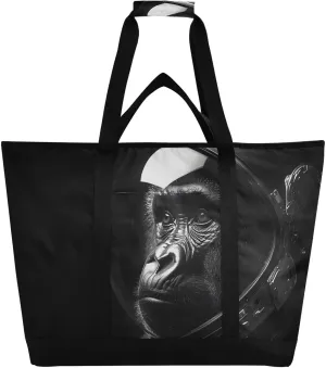 Cool Gorilla Astronaut Black Large Insulated Tote Bag for Grocery Shopping Reusable Tote Bags for Women Men, Cooler Bag with Zippered Top & Handles for Beach Picnic Travel