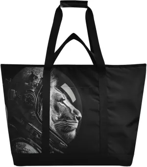 Cool Lion Astronaut Black Large Insulated Tote Bag for Grocery Shopping Reusable Tote Bags for Women Men, Cooler Bag with Zippered Top & Handles for Beach Picnic Travel