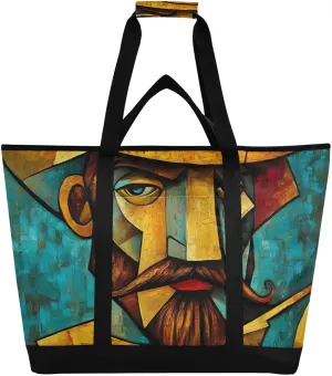 Cool Man Abstract Art Large Insulated Tote Bag for Grocery Shopping Reusable Tote Bags for Women Men, Cooler Bag with Zippered Top & Handles for Beach Picnic Travel
