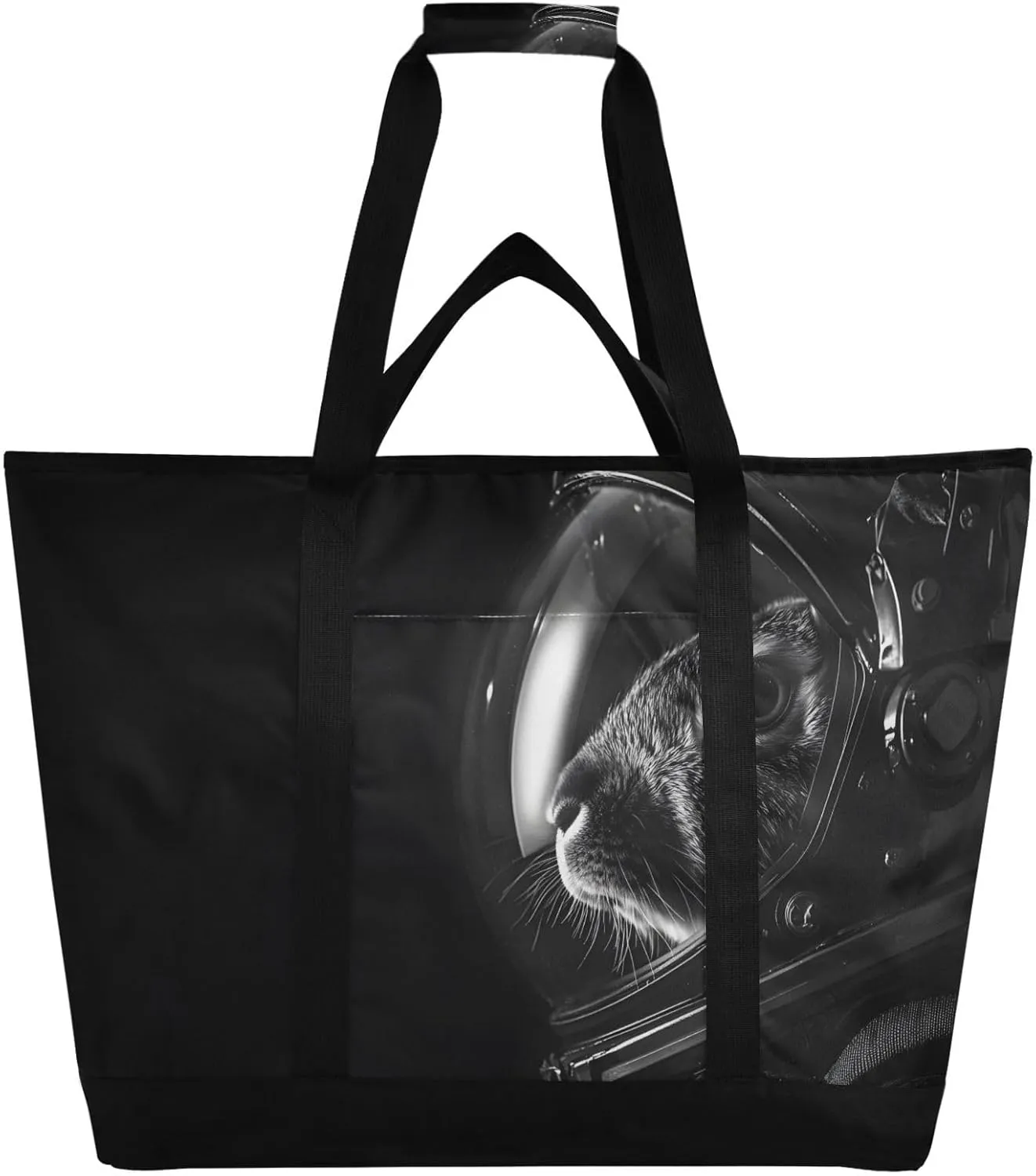 Cool Squirrel Astronaut Large Insulated Tote Bag for Grocery Shopping Reusable Tote Bags for Women Men, Cooler Bag with Zippered Top & Handles for Beach Picnic Travel