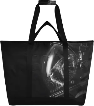 Cool Squirrel Astronaut Large Insulated Tote Bag for Grocery Shopping Reusable Tote Bags for Women Men, Cooler Bag with Zippered Top & Handles for Beach Picnic Travel