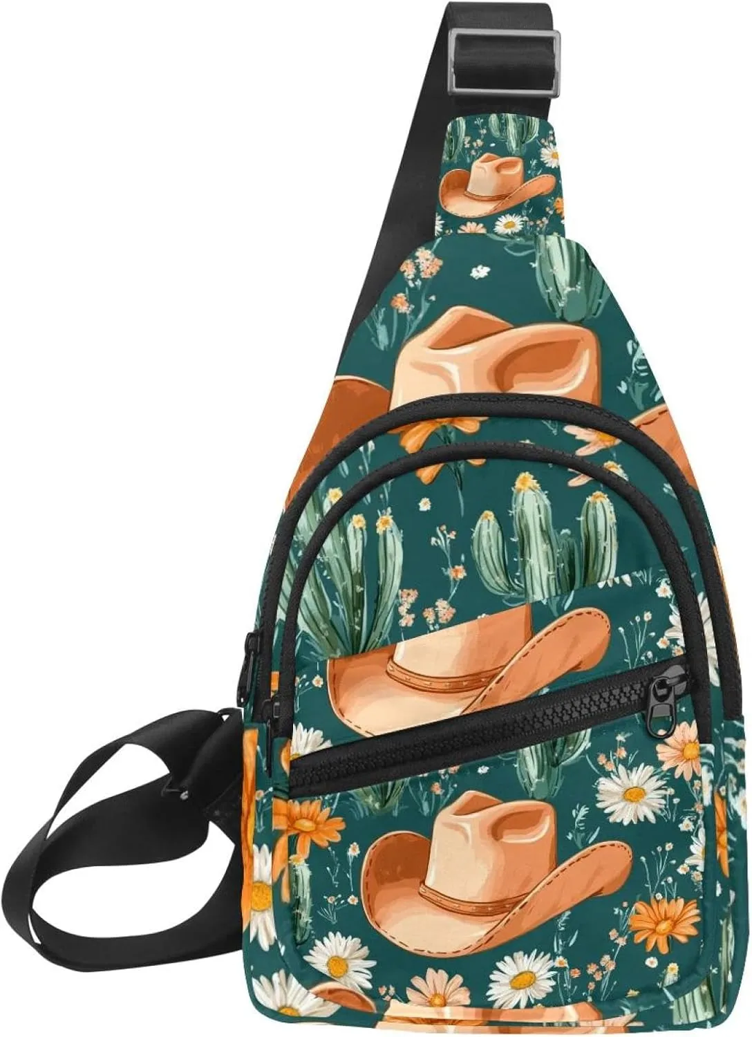 Cowboy Hat Cactuses Western Chest Bag Daypack Crossbody for Travel Sport Running Hiking