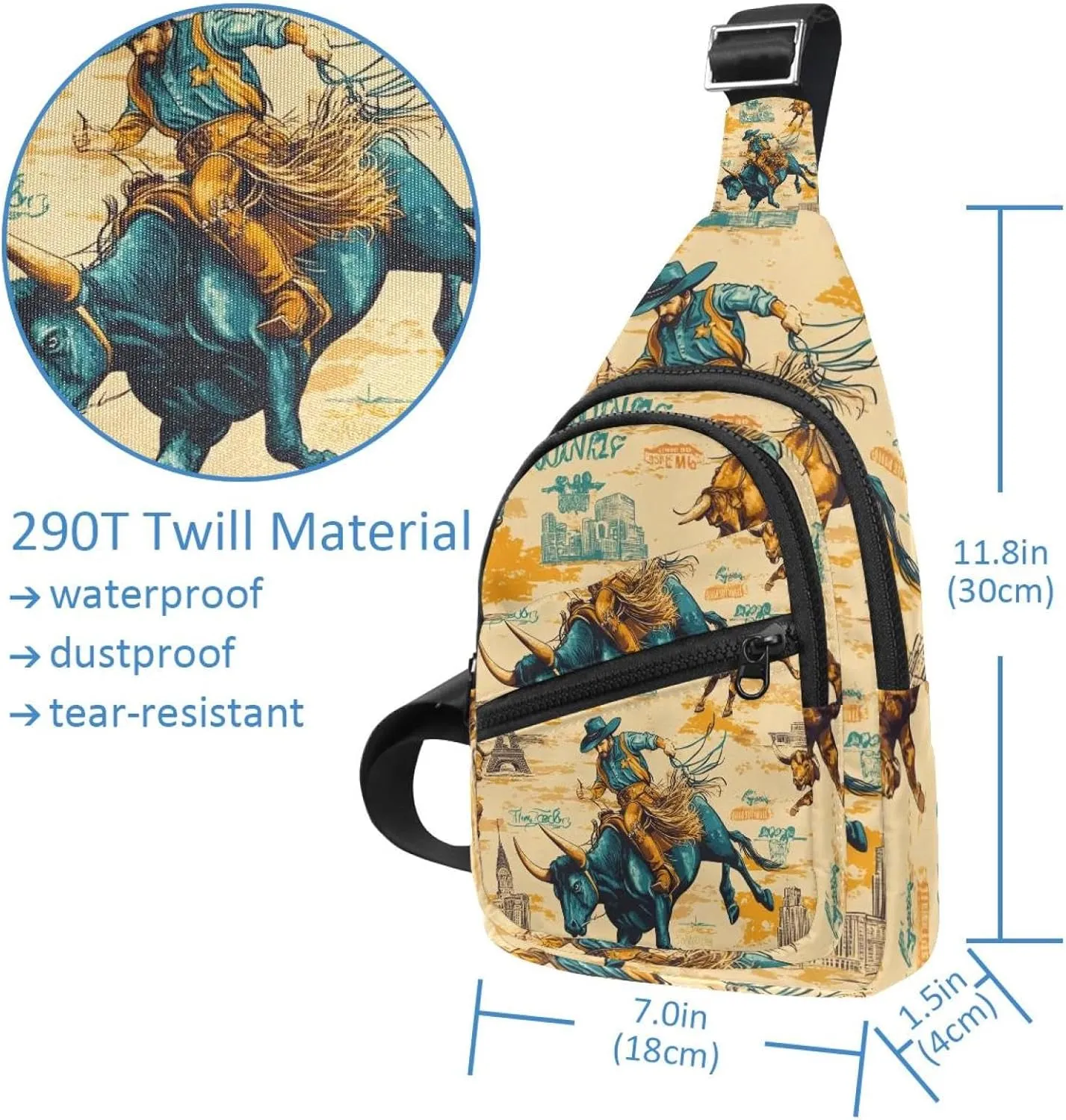 Cowboy Hat Cactuses Western Chest Bag Daypack Crossbody for Travel Sport Running Hiking