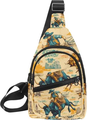 Cowboy Hat Cactuses Western Chest Bag Daypack Crossbody for Travel Sport Running Hiking