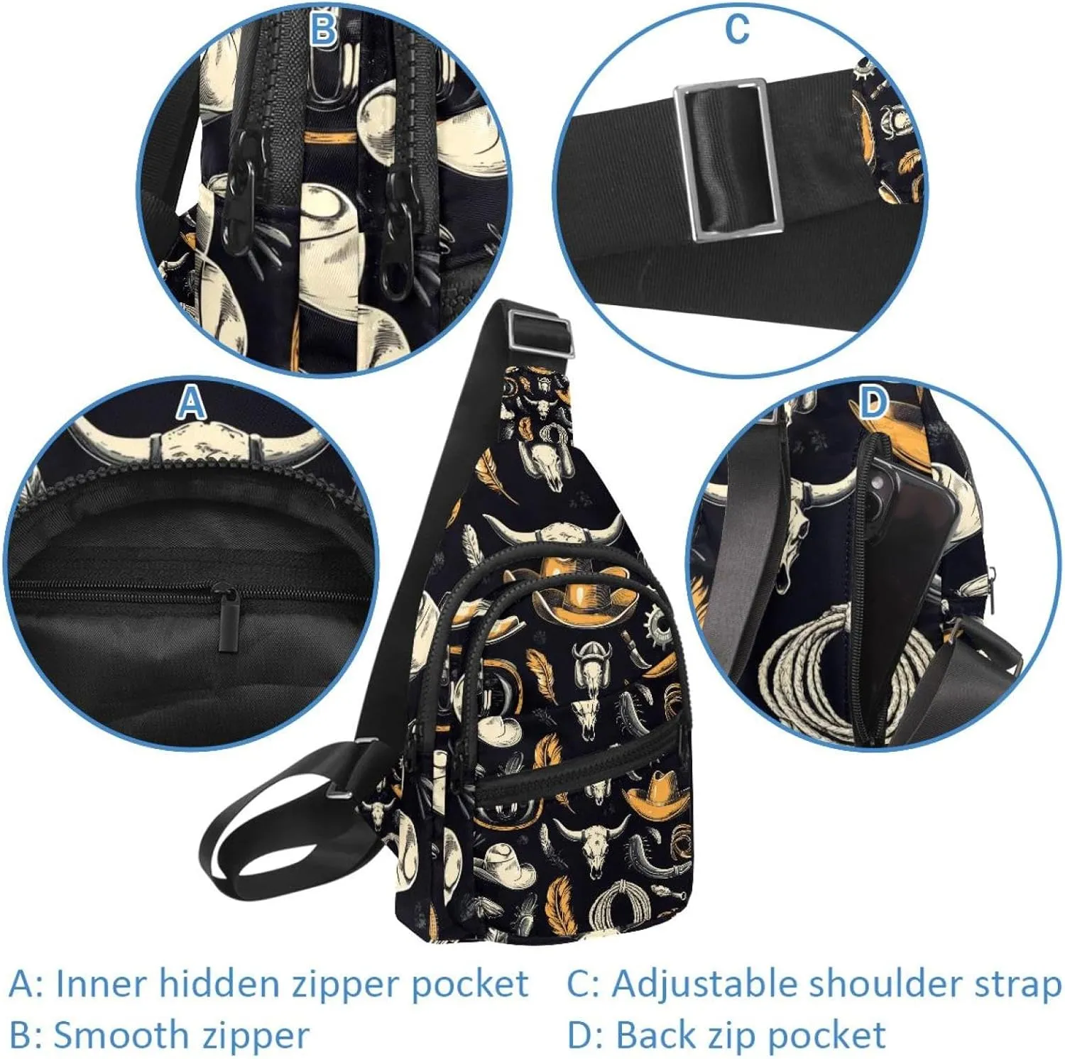 Cowboy Hat Cactuses Western Chest Daypack Crossbody Backpack for Women Men
