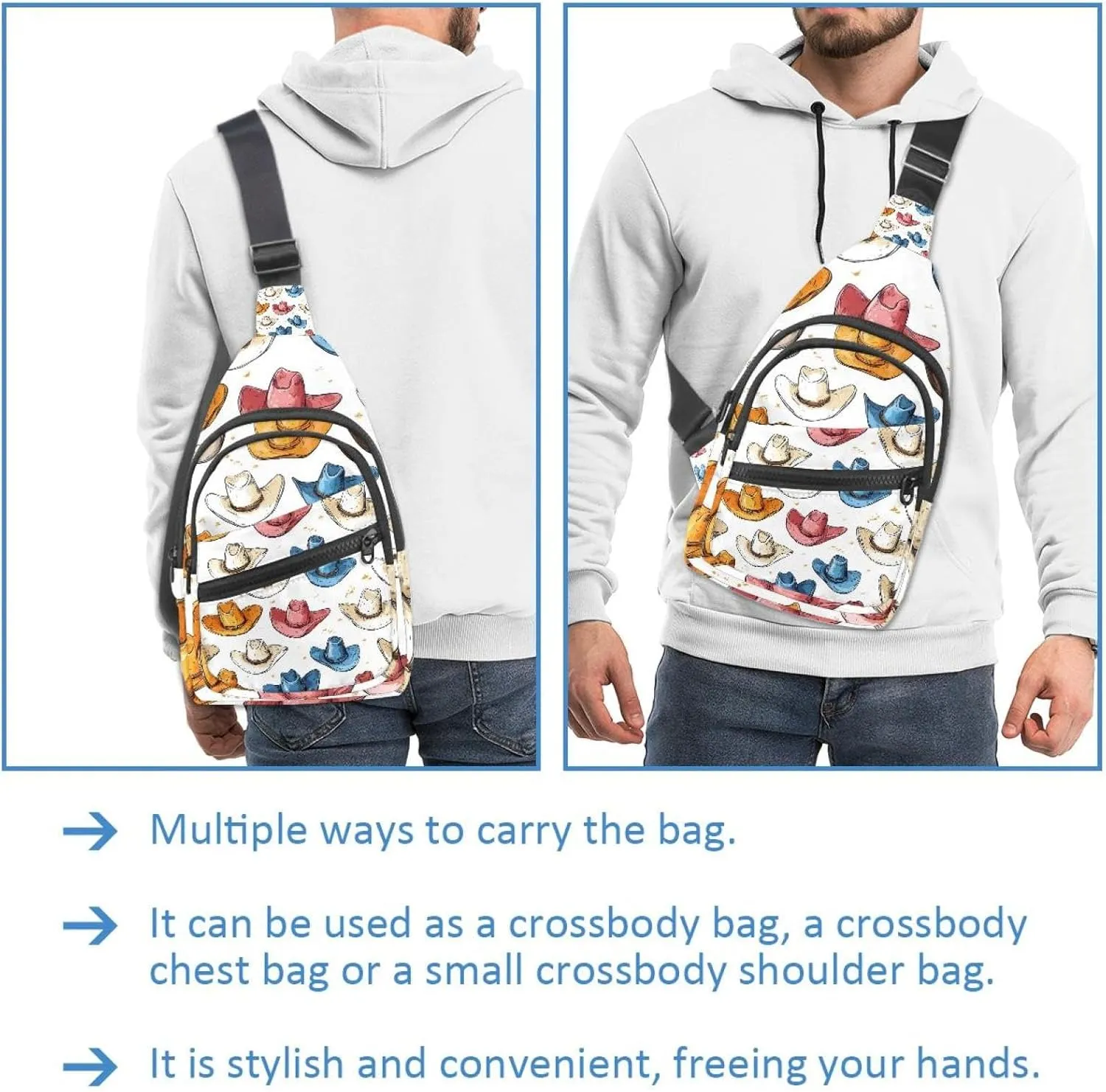 Cowboy Hat Cactuses Western Chest Daypack Crossbody Backpack for Women Men