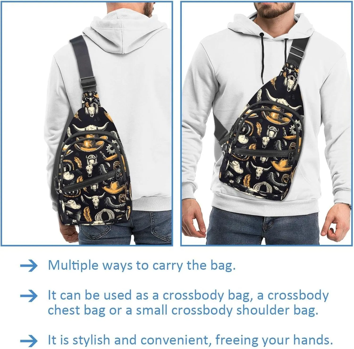 Cowboy Hat Cactuses Western Chest Daypack Crossbody Backpack for Women Men