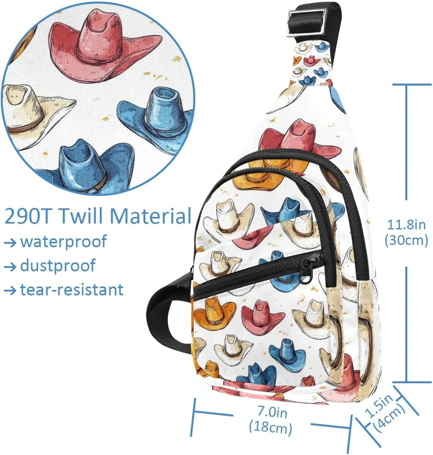 Cowboy Hat Cactuses Western Chest Daypack Crossbody Backpack for Women Men