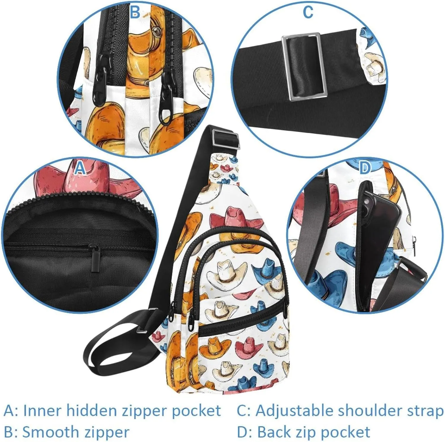 Cowboy Hat Cactuses Western Chest Daypack Crossbody Backpack for Women Men