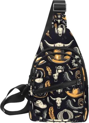 Cowboy Hat Cactuses Western Chest Daypack Crossbody Backpack for Women Men