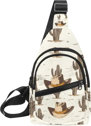 Cowboy Hat Cactuses Western Chest Daypack Crossbody Backpack for Women Men