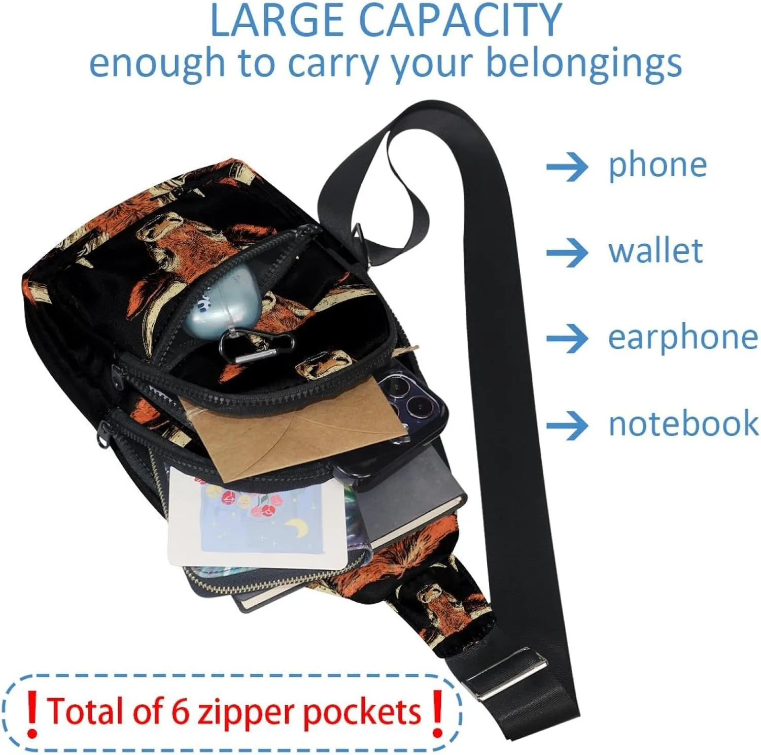 Cowboy Hat Cactuses Western Crossbody Sling Backpack Sling Bag Travel Hiking Chest Bag Daypack