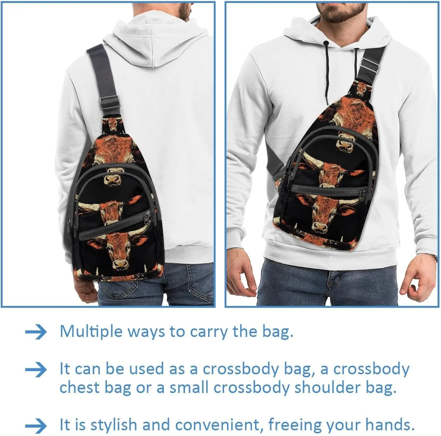 Cowboy Hat Cactuses Western Crossbody Sling Backpack Sling Bag Travel Hiking Chest Bag Daypack