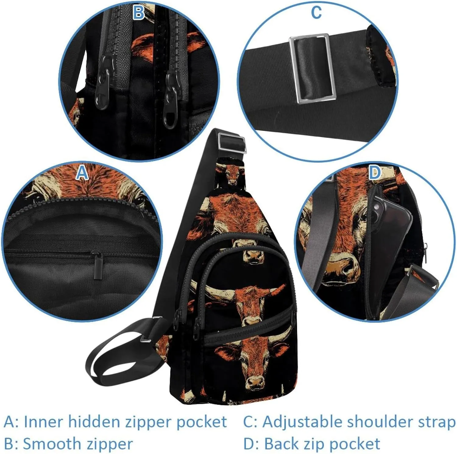 Cowboy Hat Cactuses Western Crossbody Sling Backpack Sling Bag Travel Hiking Chest Bag Daypack