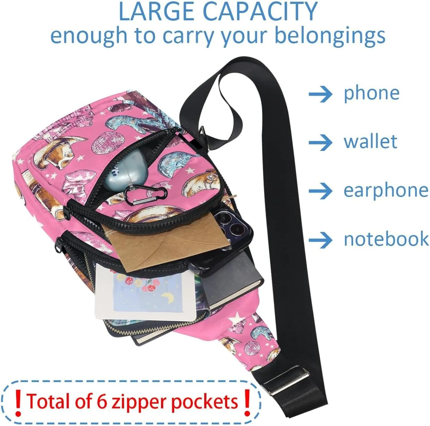 Cowboy Hat Cactuses Western Crossbody Small Sling Bag Sling Backpack for Travel Sports Hiking