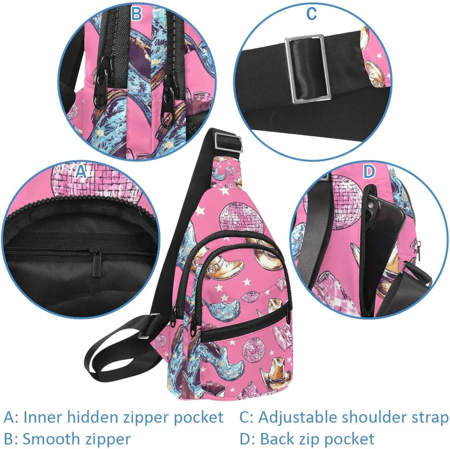 Cowboy Hat Cactuses Western Crossbody Small Sling Bag Sling Backpack for Travel Sports Hiking