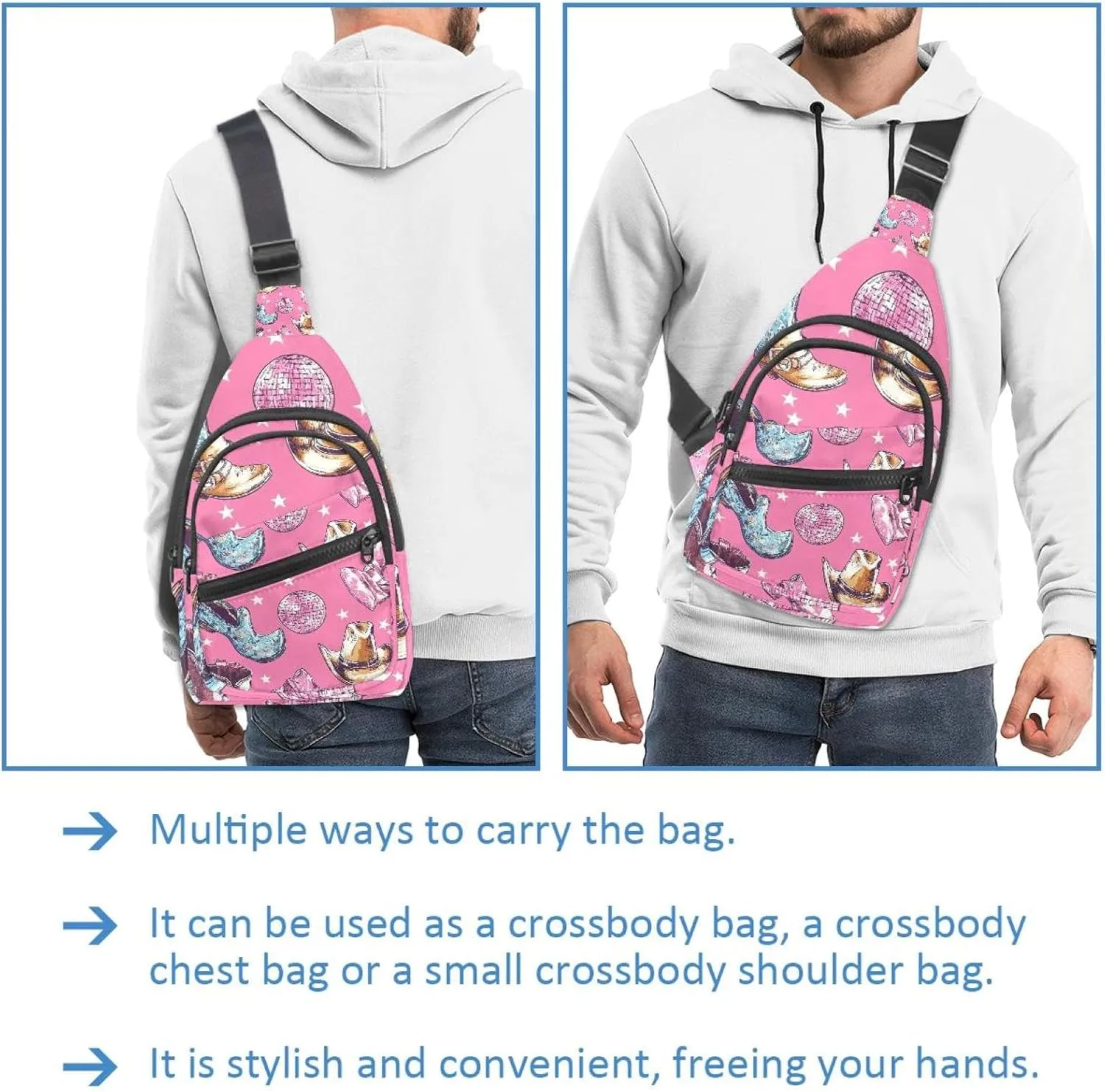 Cowboy Hat Cactuses Western Crossbody Small Sling Bag Sling Backpack for Travel Sports Hiking