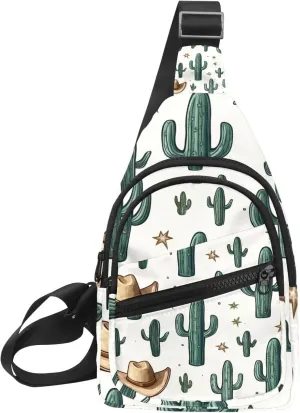 Cowboy Hat Cactuses Western Sling Backpack Crossbody Bag Convertible, Small Diaper Bag Hiking Daypacks