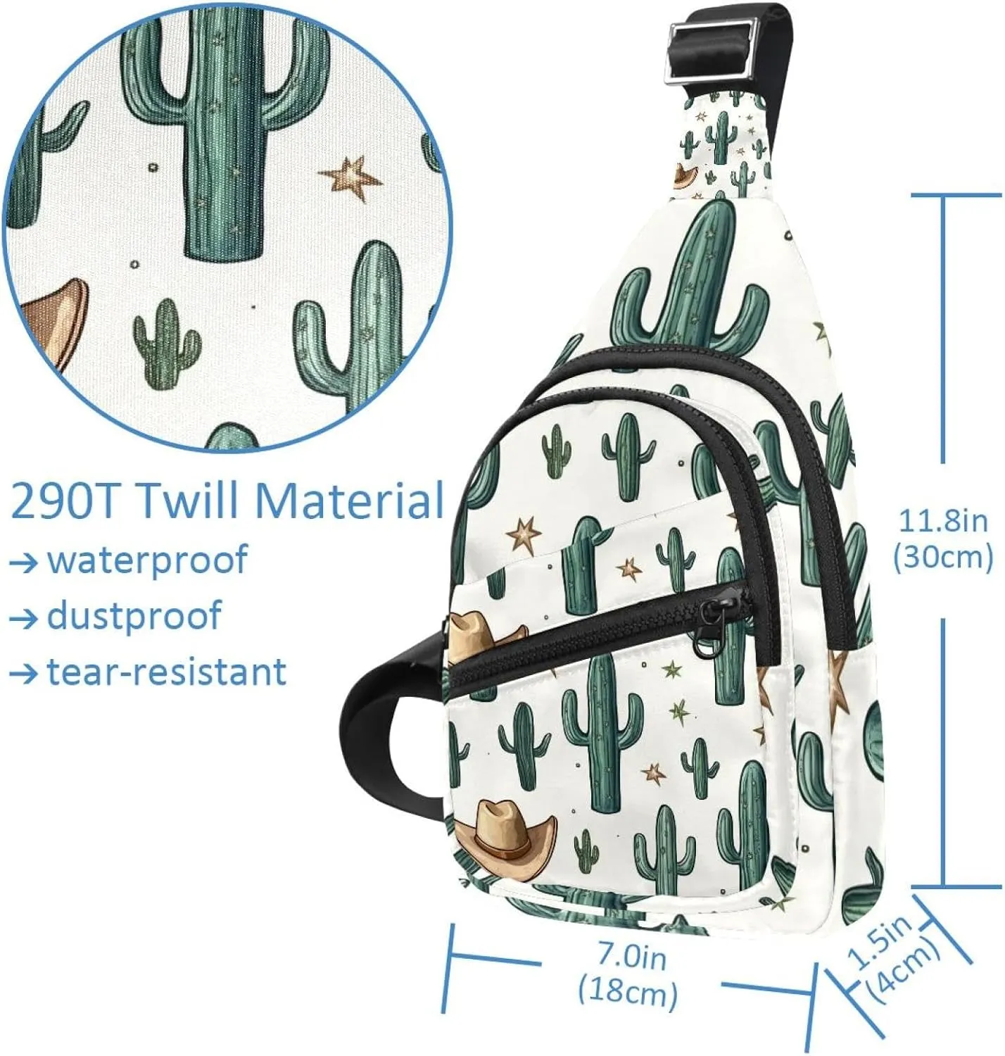 Cowboy Hat Cactuses Western Sling Backpack Crossbody Bag Convertible, Small Diaper Bag Hiking Daypacks