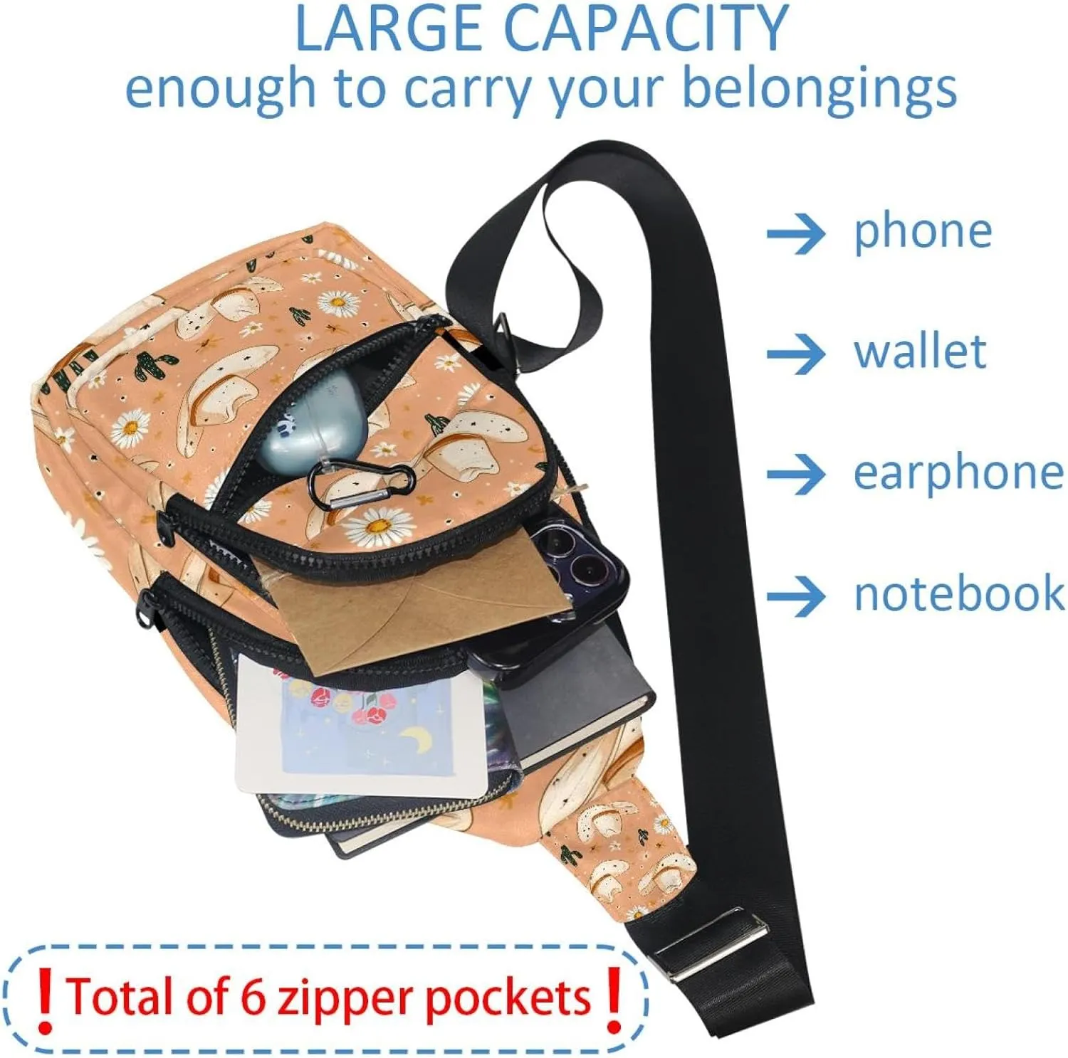 Cowboy Hat Cactuses Western Sling Backpack Crossbody Bag Convertible, Small Diaper Bag Hiking Daypacks
