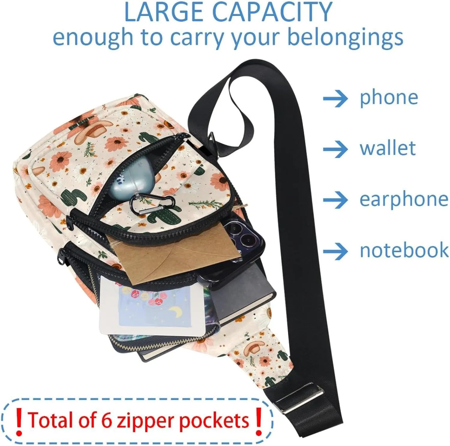 Cowboy Hat Cactuses Western Sling Side, Crossbody Backpack