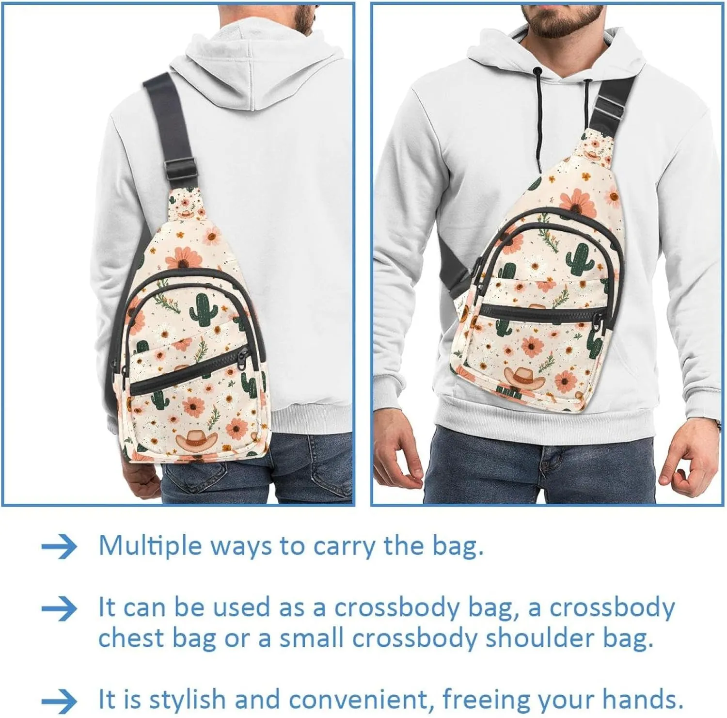 Cowboy Hat Cactuses Western Sling Side, Crossbody Backpack