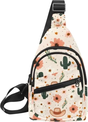 Cowboy Hat Cactuses Western Sling Side, Crossbody Backpack