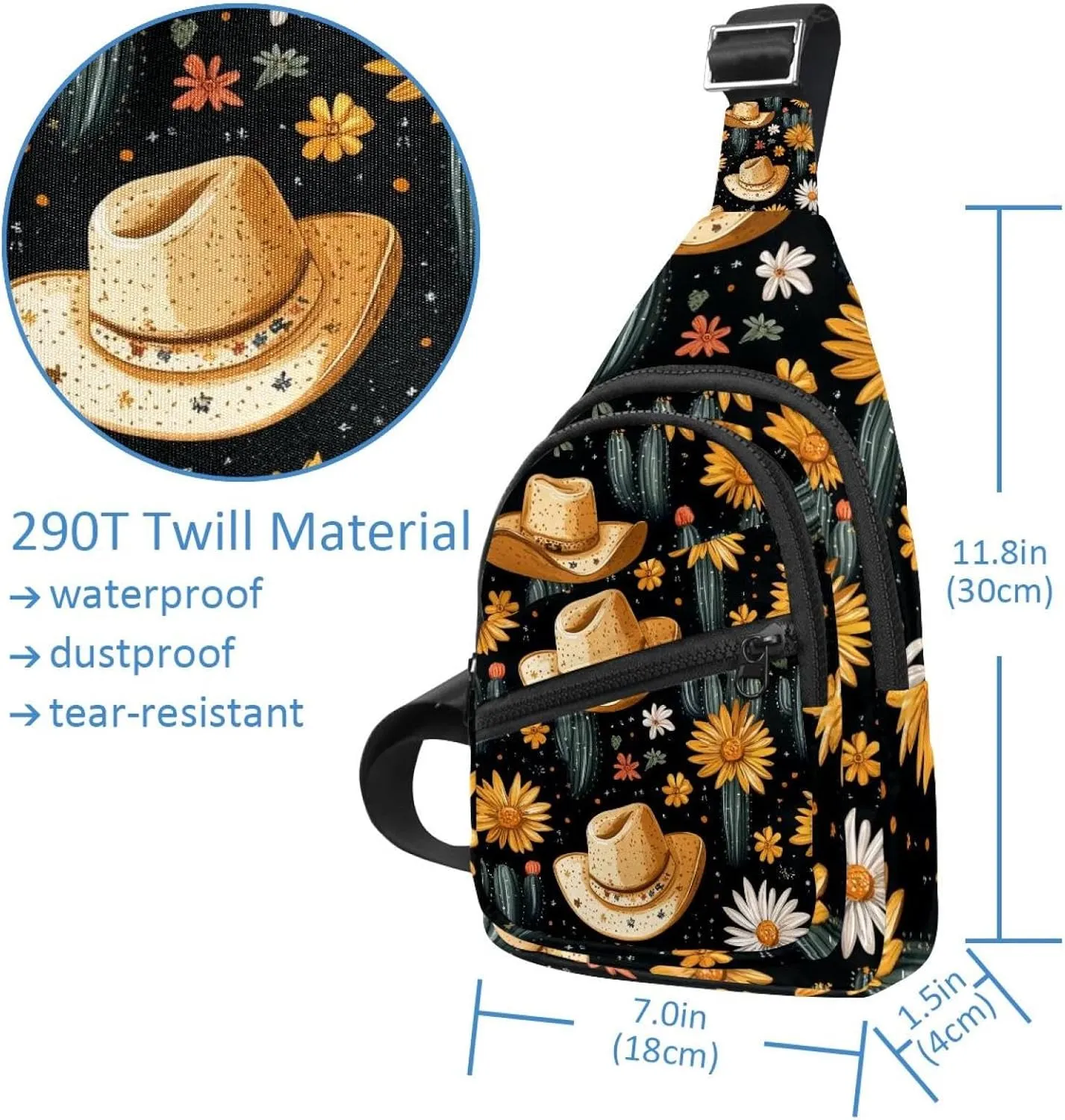 Crossbody Small Sling Bag Backpack for Women Men, Cowboy Hat Cactuses Western Chest Daypack Crossbody Travel Sports Hiking