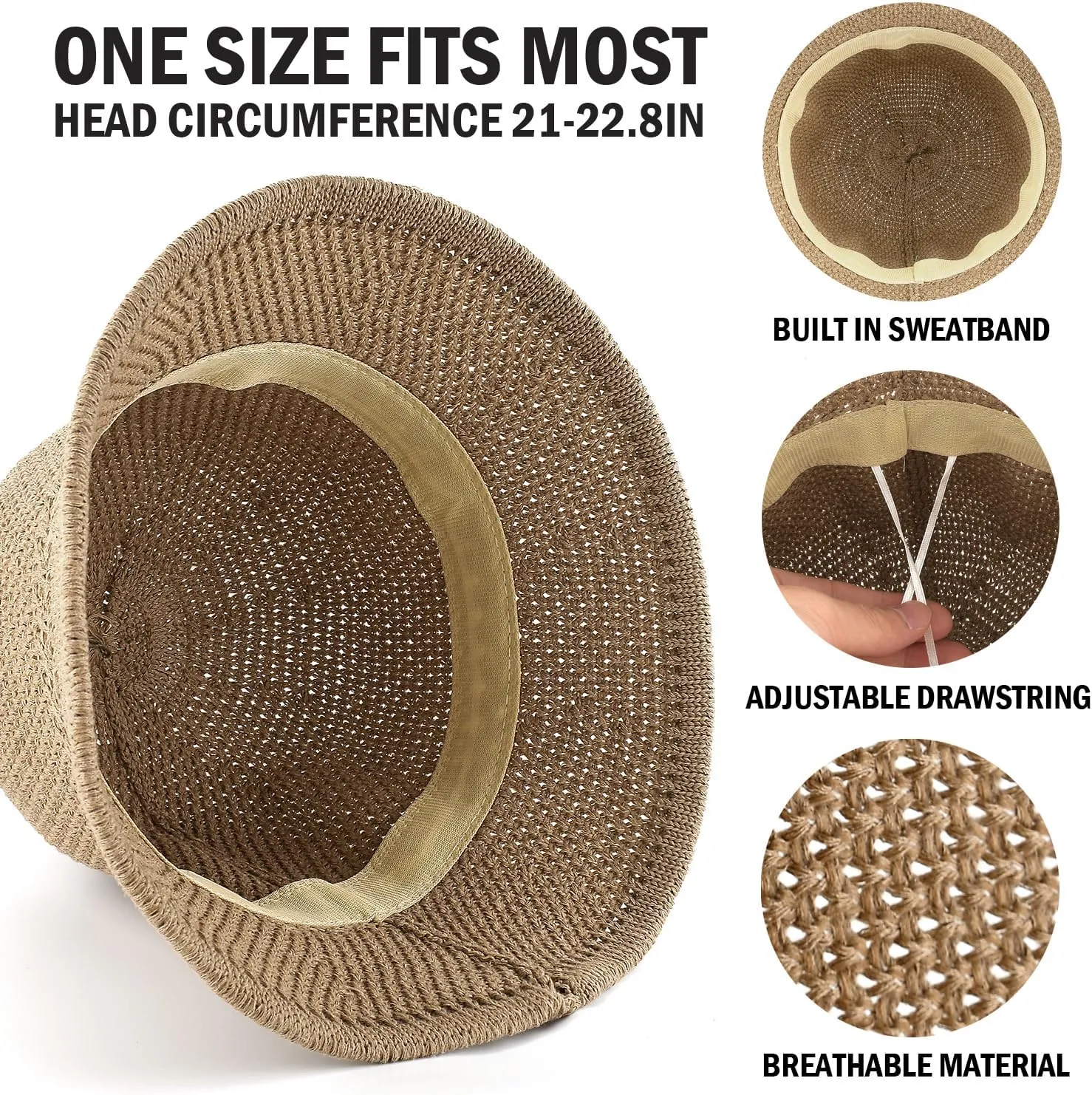 EINSKEY Women's Crochet Bucket Hat - UV Protection Lightweight Packable Faux Straw Sun Hat for Outdoor Beach Travel Hiking