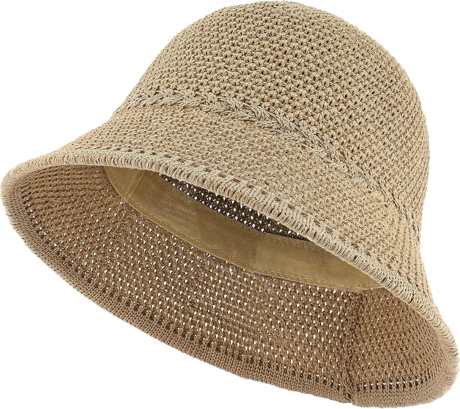 EINSKEY Women's Crochet Bucket Hat - UV Protection Lightweight Packable Faux Straw Sun Hat for Outdoor Beach Travel Hiking
