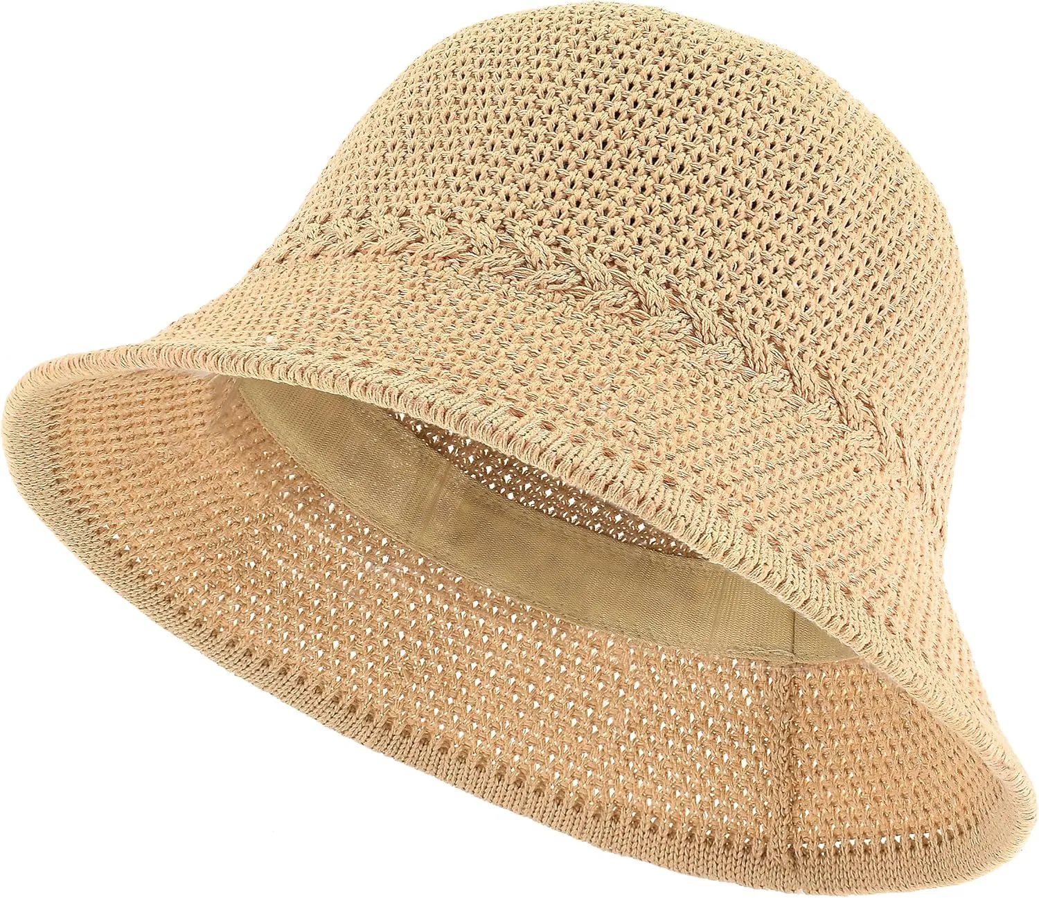 EINSKEY Women's Crochet Bucket Hat - UV Protection Lightweight Packable Faux Straw Sun Hat for Outdoor Beach Travel Hiking