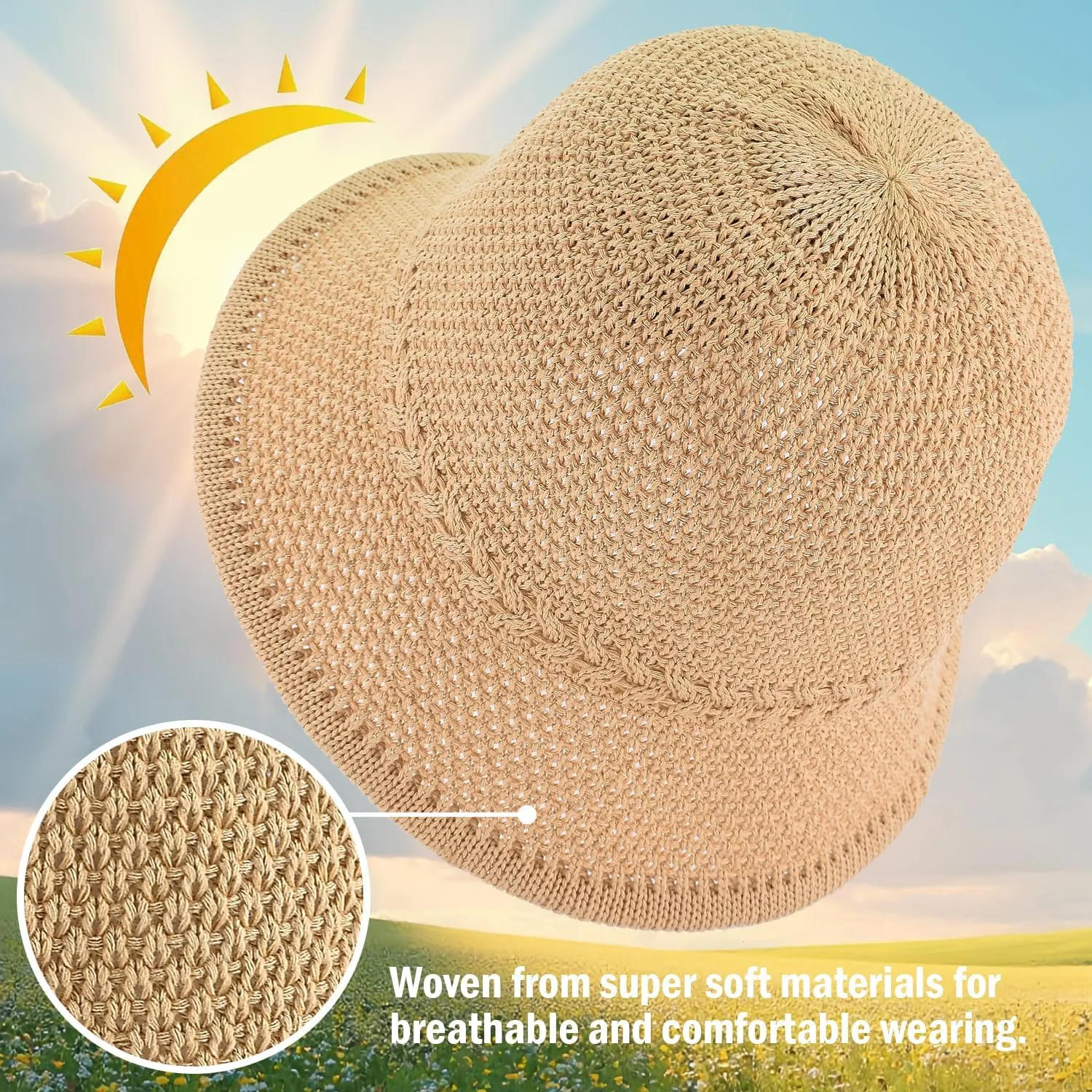 EINSKEY Women's Crochet Bucket Hat - UV Protection Lightweight Packable Faux Straw Sun Hat for Outdoor Beach Travel Hiking