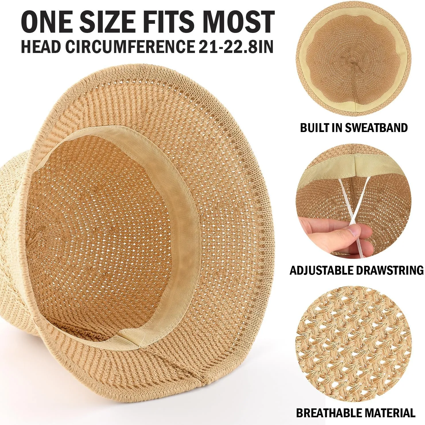 EINSKEY Women's Crochet Bucket Hat - UV Protection Lightweight Packable Faux Straw Sun Hat for Outdoor Beach Travel Hiking